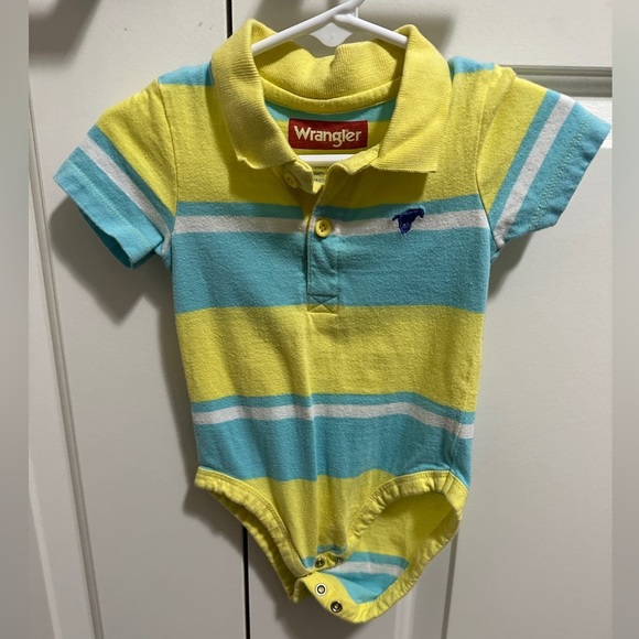 Wrangler Baby Short Sleeve Bodysuit Blue Stripes Yellow Size 6-9 months - Picture 1 of 7